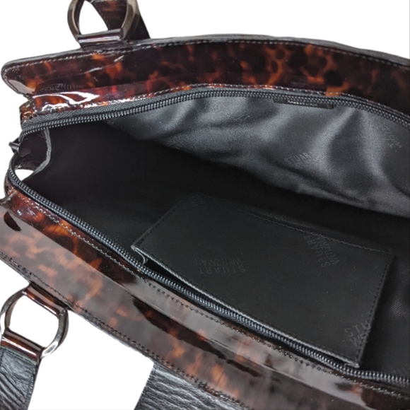 Stuart Weitzman Tortoise Brown Black Patent Leather Shoulder Bag A01 - Picture 11 of 14
